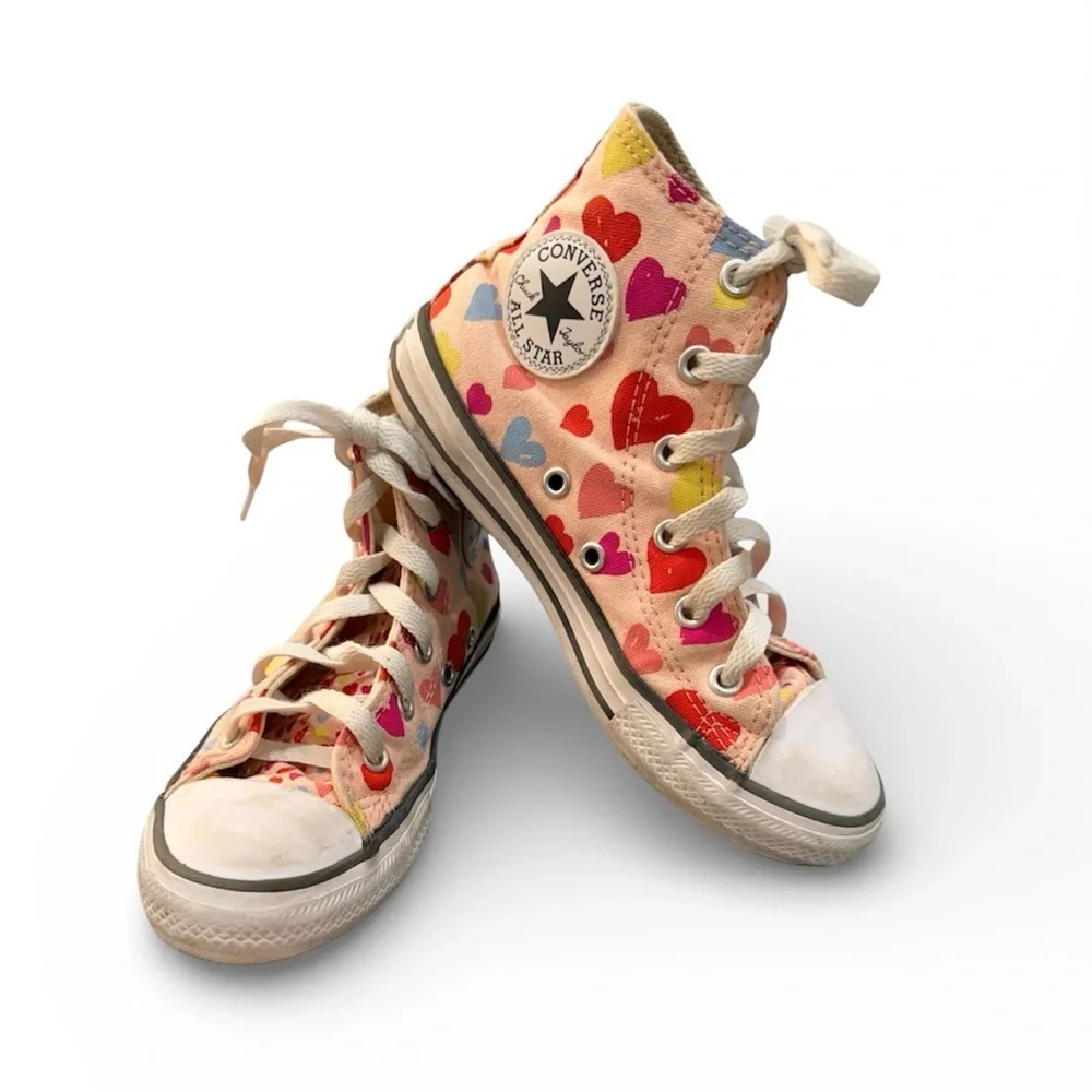 Coverse girls kids Colorful Heart Pattern High-Top Sneakers size 1